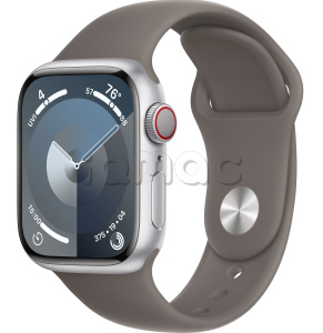 Купить Apple Watch Series 9 // 41мм GPS+Cellular // Корпус из алюминия серебристого цвета, спортивный ремешок цвета "глина"