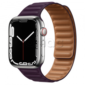 Купить Apple Watch Series 7 // 45мм GPS + Cellular // Корпус из нержавеющей стали серебристого цвета, кожаный браслет цвета «тёмная вишня», размер ремешка S/M