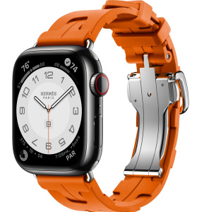 Apple Watch Series 9 Hermès // 41мм GPS+Cellular // Корпус из нержавеющей стали цвета "черный космос", ремешок Kilim Single Tour цвета Orange с раскладывающейся застёжкой (Deployment Buckle)