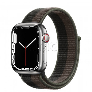 Купить Apple Watch Series 7 // 41мм GPS + Cellular // Корпус из нержавеющей стали серебристого цвета, спортивный браслет цвета «сумрачный торнадо/серый»