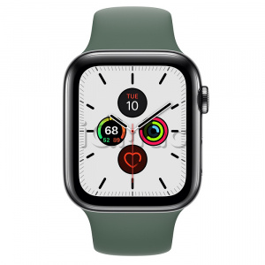 Купить Apple Watch Series 5 // 44мм GPS + Cellular // Корпус из нержавеющей стали цвета «серый космос», спортивный ремешок цвета «сосновый лес»