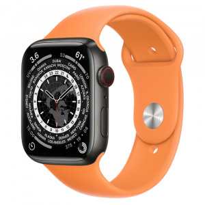 Apple Watch Series 7 // 45мм GPS + Cellular // Корпус из титана цвета «черный космос», спортивный ремешок цвета «весенняя мимоза»
