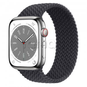 Купить Apple Watch Series 8 // 45мм GPS + Cellular // Корпус из нержавеющей стали серебристого цвета, плетёный монобраслет цвета "темная ночь"