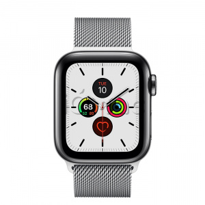 Купить Apple Watch Series 5 // 40мм GPS + Cellular // Корпус из нержавеющей стали цвета «серый космос», миланский сетчатый браслет серебристого цвета