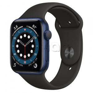 Купить Apple Watch Series 6 // 44мм GPS // Корпус из алюминия синего цвета, спортивный ремешок черного цвета