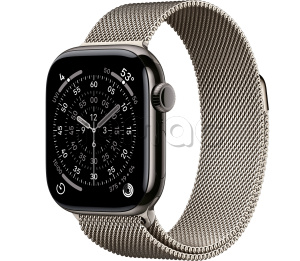 Купить Apple Watch Series 11 // 42мм GPS+Cellular // Корпус из титана сланцевого цвета, миланский сетчатый браслет натурального цвета