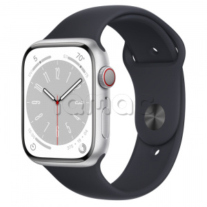 Купить Apple Watch Series 8 // 45мм GPS + Cellular // Корпус из алюминия серебристого цвета, спортивный ремешок цвета "темная ночь"