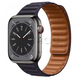 Купить Apple Watch Series 8 // 45мм GPS + Cellular // Корпус из нержавеющей стали графитового цвета, кожаный браслет чернильного цвета, размер ремешка S/M