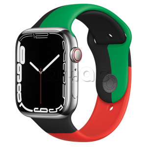 Купить Apple Watch Series 7 // 45мм GPS + Cellular // Корпус из нержавеющей стали серебристого цвета, спортивный ремешок цвета «Black Unity»
