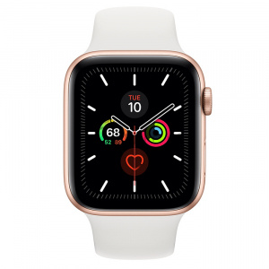 Купить Apple Watch Series 5 // 44мм GPS + Cellular // Корпус из алюминия золотого цвета, спортивный ремешок белого цвета