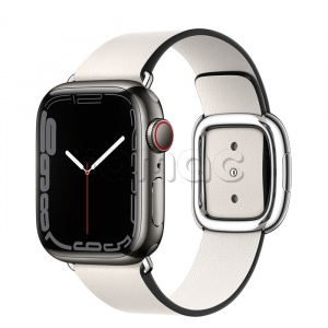 Купить Apple Watch Series 7 // 41мм GPS + Cellular // Корпус из нержавеющей стали графитового цвета, ремешок цвета «белый мел» с современной пряжкой (Modern Buckle), размер ремешка M