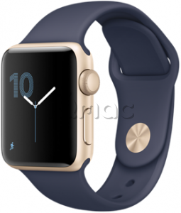 Купить Apple Watch Series 2 42мм Корпус из золотистого алюминия, спортивный ремешок тёмно‑﻿синего цвета (MQ152)