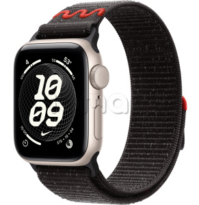 Купить Apple Watch SE 3 // 44мм GPS // Корпус из алюминия цвета "сияющая звезда", спортивный браслет Nike цвета "полуночный черный" (2025)