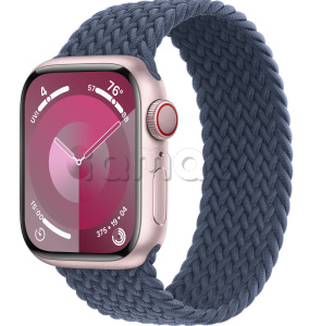 Купить Apple Watch Series 9 // 41мм GPS+Cellular // Корпус из алюминия розового цвета, плетёный монобраслет цвета "штормовой синий"