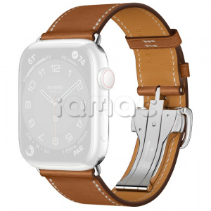 45мм Ремешок Hermès Single (Simple) Tour из кожи Barénia цвета Fauve с раскладывающейся застёжкой (Deployment Buckle) для Apple Watch