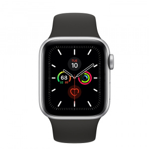 Купить Apple Watch Series 5 // 40мм GPS + Cellular // Корпус из алюминия серебристого цвета, спортивный ремешок черного цвета