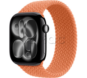 Купить Apple Watch Series 11 // 42мм GPS // Черный глянцевый корпус из алюминия, плетеный монобраслет цвета "куркума"