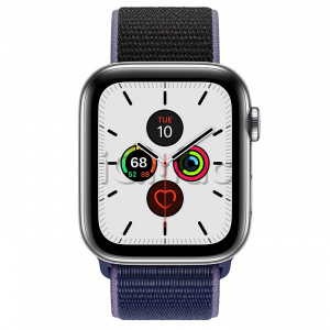 Купить Apple Watch Series 5 // 44мм GPS + Cellular // Корпус из нержавеющей стали, спортивный браслет тёмно-синего цвета