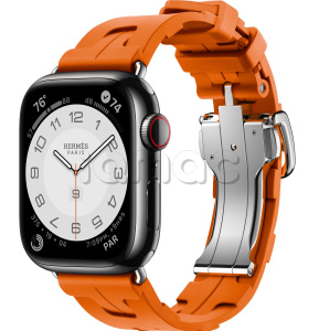 Купить Apple Watch Series 9 Hermès // 41мм GPS+Cellular // Корпус из нержавеющей стали цвета "черный космос", ремешок Kilim Single Tour цвета Orange с раскладывающейся застёжкой (Deployment Buckle)