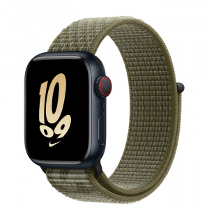 Apple Watch Series 8 // 41мм GPS + Cellular // Корпус из алюминия цвета "темная ночь", спортивный браслет Nike цвета "секвойя/чистая платина"