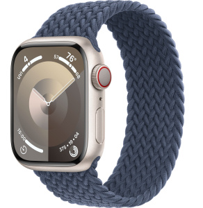 Apple Watch Series 9 // 41мм GPS+Cellular // Корпус из алюминия цвета "сияющая звезда", плетёный монобраслет цвета "штормовой синий"
