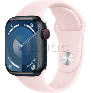 Купить Apple Watch Series 9 // 41мм GPS+Cellular // Корпус из алюминия цвета "темная ночь", спортивный ремешок светло-розового цвета