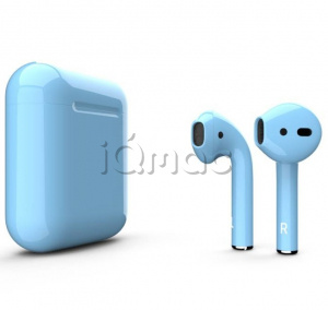 Купить AirPods - беспроводные наушники с Qi - зарядным кейсом Apple (Голубой, глянец)