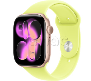 Купить Apple Watch Series 11 // 42мм GPS // Корпус из алюминия цвета "розовое золото", спортивный ремешок цвета "неоновый желтый"