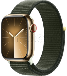 Купить Apple Watch Series 9 // 45мм GPS+Cellular // Корпус из нержавеющей стали золотого цвета, спортивный браслет цвета "зеленый кипарис"