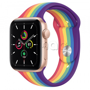 Купить Apple Watch SE // 44мм GPS // Корпус из алюминия золотого цвета, спортивный ремешок радужного цвета (2020)