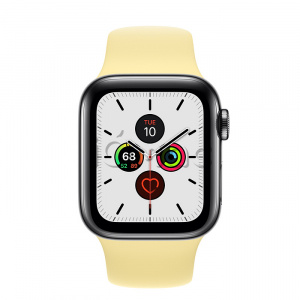 Apple Watch Series 5 // 40мм GPS + Cellular // Корпус из нержавеющей стали цвета «серый космос», спортивный ремешок цвета «лимонный мусс»