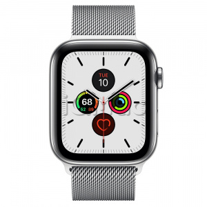 Купить Apple Watch Series 5 // 44мм GPS + Cellular // Корпус из нержавеющей стали, миланский сетчатый браслет серебристого цвета