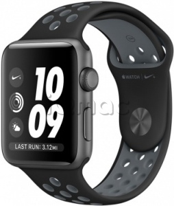 Купить Apple Watch Series 2 Nike+ 42мм Корпус из алюминия цвета «серый космос», спортивный ремешок Nike цвета «чёрный/холодный серый» (MNYY2)