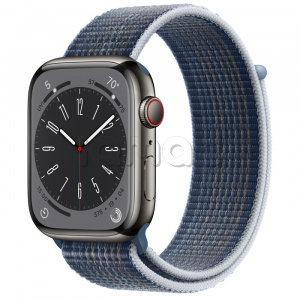 Купить Apple Watch Series 8 // 45мм GPS + Cellular // Корпус из нержавеющей стали графитового цвета, спортивный браслет цвета "синий шторм"