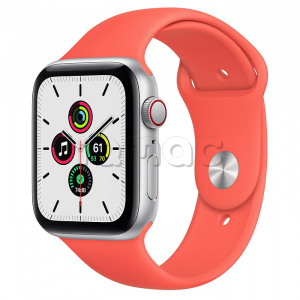 Купить Apple Watch SE // 44мм GPS + Cellular // Корпус из алюминия серебристого цвета, спортивный ремешок цвета «Розовый цитрус» (2020)