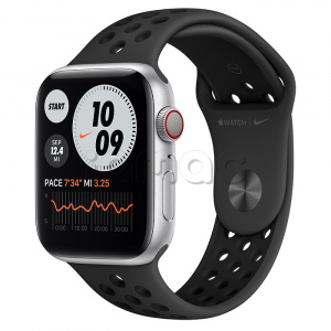 Купить Apple Watch Series 6 // 44мм GPS + Cellular // Корпус из алюминия серебристого цвета, спортивный ремешок Nike цвета «Антрацитовый/чёрный»