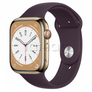 Купить Apple Watch Series 8 // 45мм GPS + Cellular // Корпус из нержавеющей стали золотого цвета, спортивный ремешок цвета "бузина"