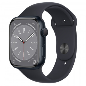 Apple Watch Series 8 // 45мм GPS // Корпус из алюминия цвета "темная ночь", спортивный ремешок цвета "темная ночь"
