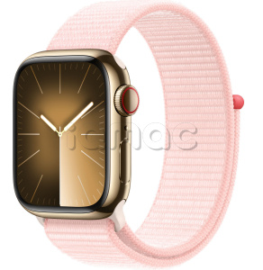 Купить Apple Watch Series 9 // 41мм GPS+Cellular // Корпус из нержавеющей стали золотого цвета, спортивный браслет светло-розового цвета