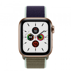 Купить Apple Watch Series 5 // 40мм GPS + Cellular // Корпус из нержавеющей стали золотого цвета, спортивный браслет цвета «лесной хаки»