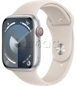 Купить Apple Watch Series 9 // 45мм GPS+Cellular // Корпус из алюминия серебристого цвета, спортивный ремешок цвета "сияющая звезда"