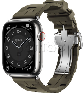 Купить Apple Watch Series 9 Hermès // 45мм GPS+Cellular // Корпус из нержавеющей стали серебристого цвета, ремешок Kilim Single Tour цвета Kaki с раскладывающейся застёжкой (Deployment Buckle)