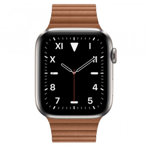 Купить Apple Watch Series 5 // 44мм GPS + Cellular // Корпус из титана, кожаный ремешок золотисто-коричневого цвета, размер ремешка M