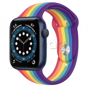 Купить Apple Watch Series 6 // 44мм GPS // Корпус из алюминия синего цвета, спортивный ремешок радужного цвета