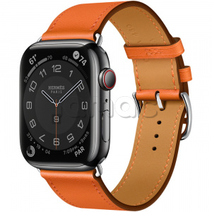 Купить Apple Watch Series 7 Hermès // 45мм GPS + Cellular // Корпус из нержавеющей стали цвета «черный космос», ремешок Single Tour цвета Orange