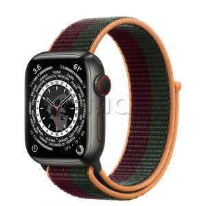 Купить Apple Watch Series 7 // 41мм GPS + Cellular // Корпус из титана цвета «черный космос», спортивный браслет цвета «тёмная вишня/зелёный лес»