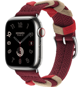 Apple Watch Series 9 Hermès // 41мм GPS+Cellular // Корпус из нержавеющей стали серебристого цвета, ремешок Bridon Single Tour цвета Rouge H