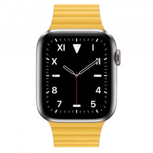 Купить Apple Watch Series 5 // 44мм GPS + Cellular // Корпус из титана, кожаный ремешок цвета «лимонный сироп», размер ремешка M