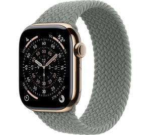 Apple Watch Series 11 // 42мм GPS+Cellular // Корпус из титана золотого цвета, плетеный монобраслет серо-зеленого цвета