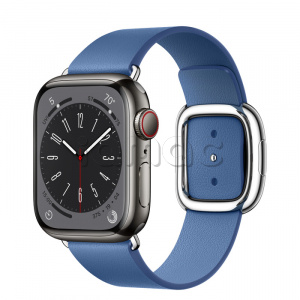 Купить Apple Watch Series 8 // 41мм GPS + Cellular // Корпус из нержавеющей стали графитового цвета, ремешок лазурного цвета с современной пряжкой (Modern Buckle), размер ремешка S